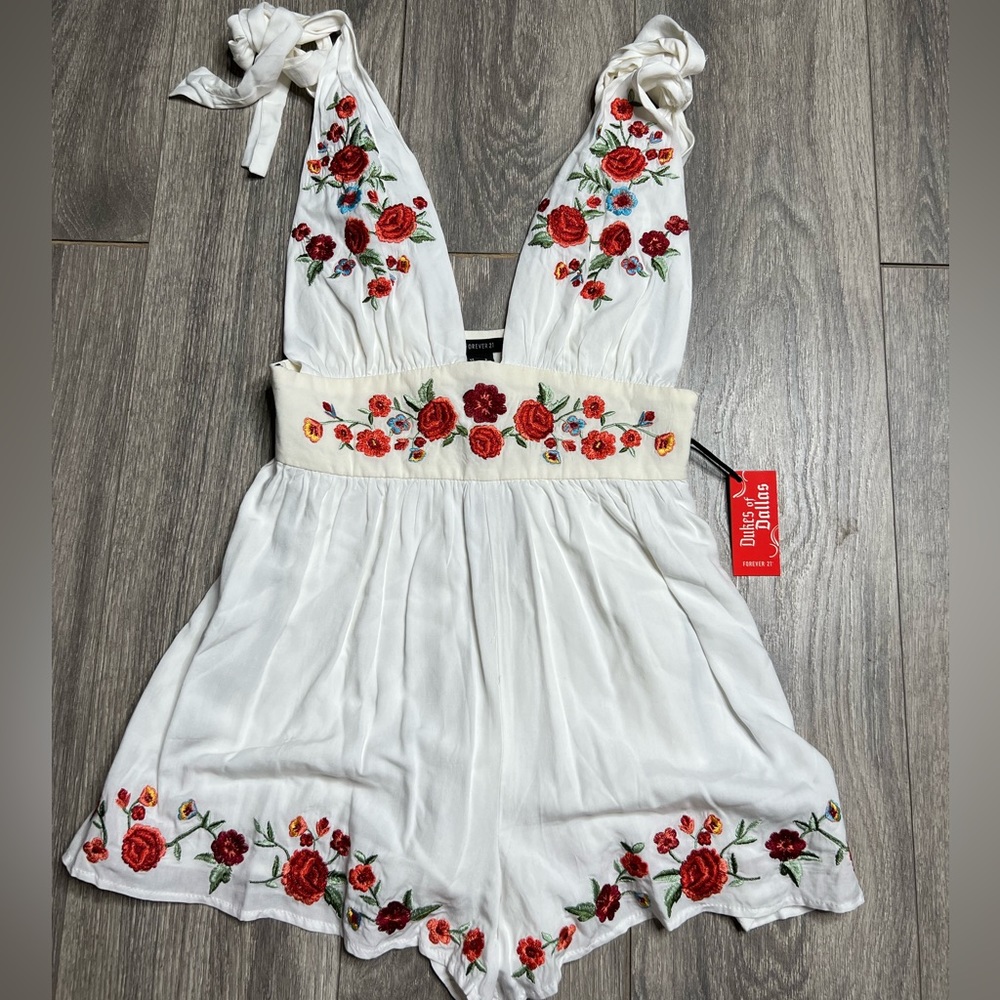 White shoulder tie romper